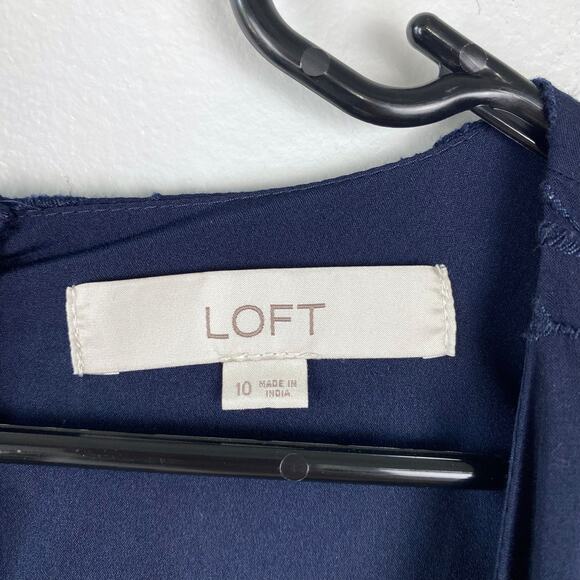 Loft Embroidered Flowers Flare Cocktail Dress Navy Fit Flare Sleeveless Size 10 - Picture 4 of 11